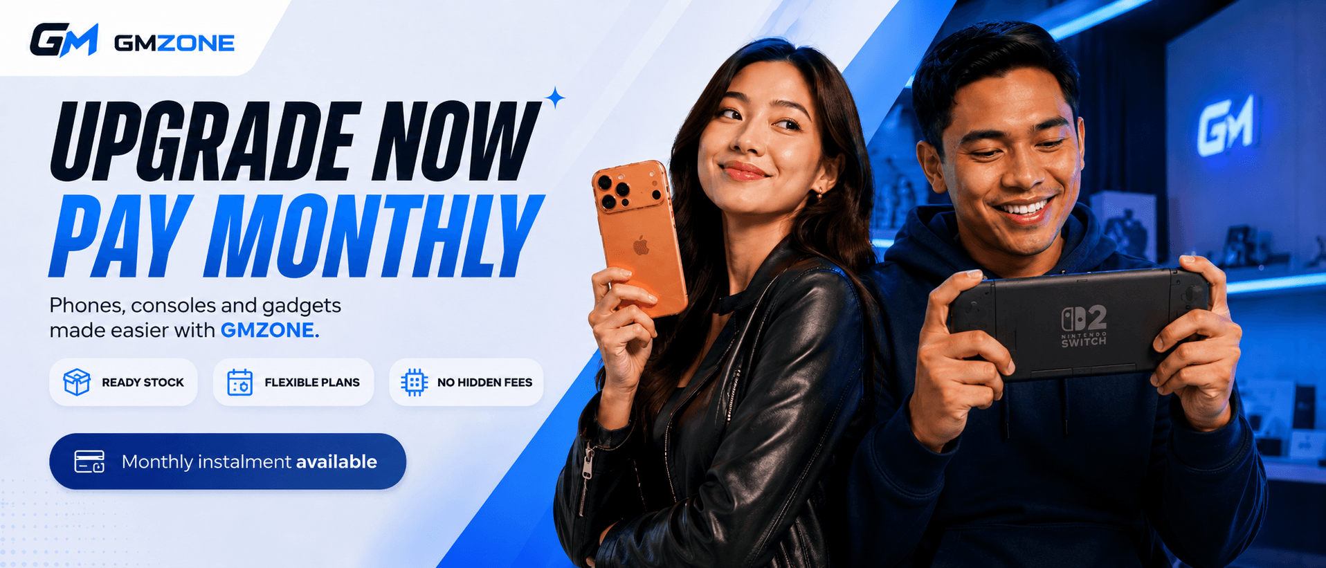GMZONE upgrade now pay monthly gadgets and consoles promotion
